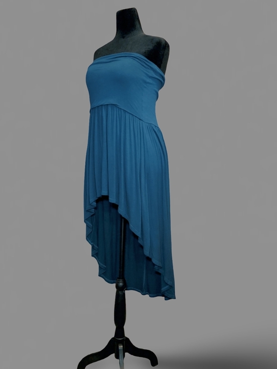 Yummy Plus Dresses & Skirts - YummyPlus Strapless Hi-Low Teal Dress 2X Plus Knit Pleated Rayon Spandex